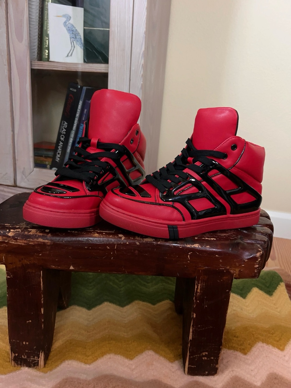 Red black Faux Leather High Top Sneakers Metal Plating Cyberpunk Grunge Alt Goth